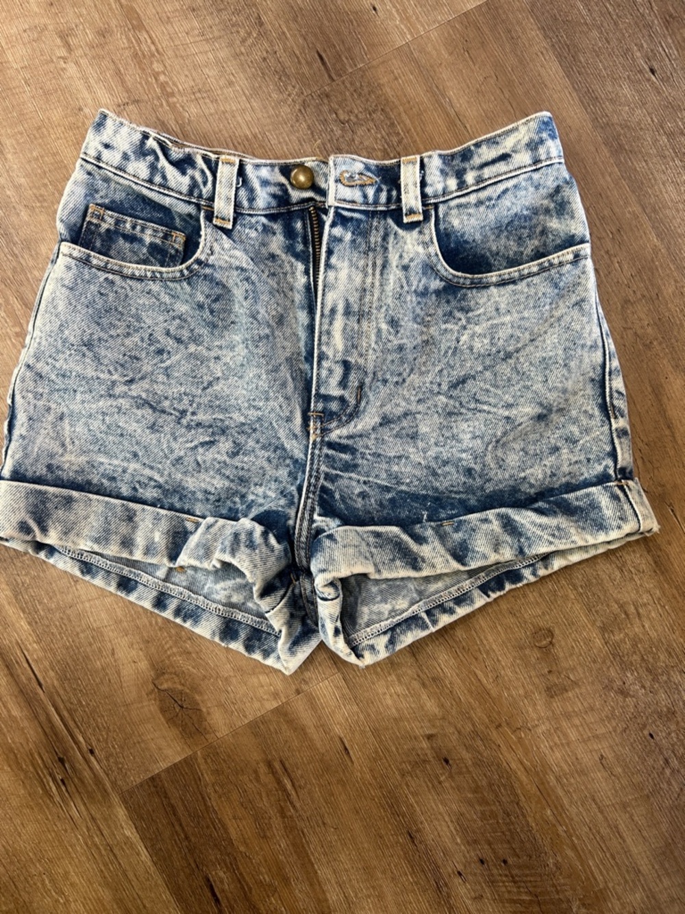 American Apparel Acid Wash Light Blue High-Waist Jean Shorts